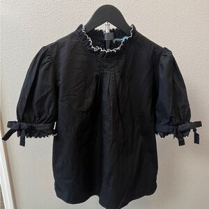 CeCe Black Blouse with Ruffle and Bow Accents